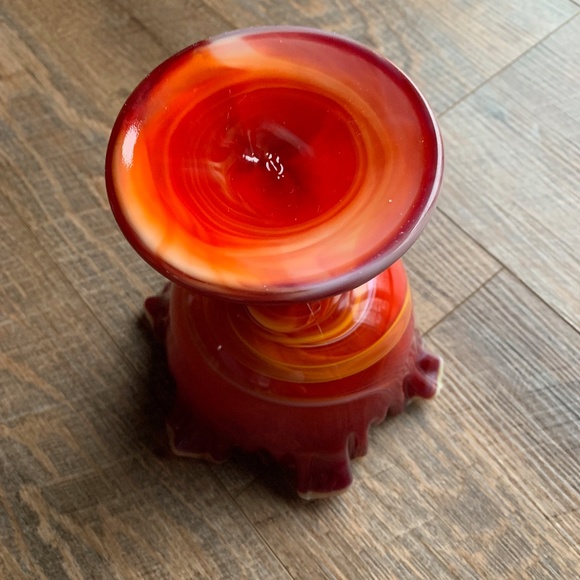 Red Slag Glass Footed Compote - Vintage Imperial Glass Company - Picture 8 of 11